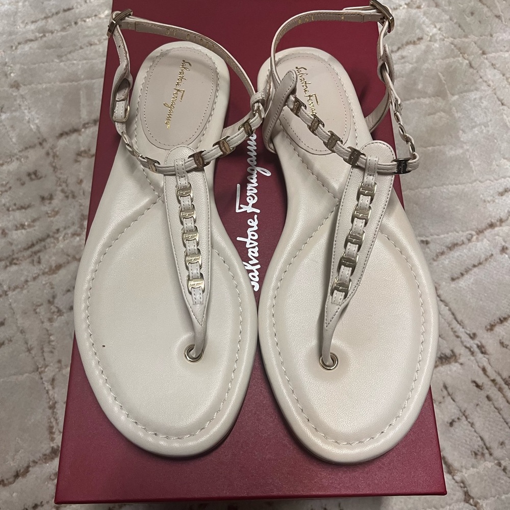 Ferragamo Bone Leather Tahiti Sandals